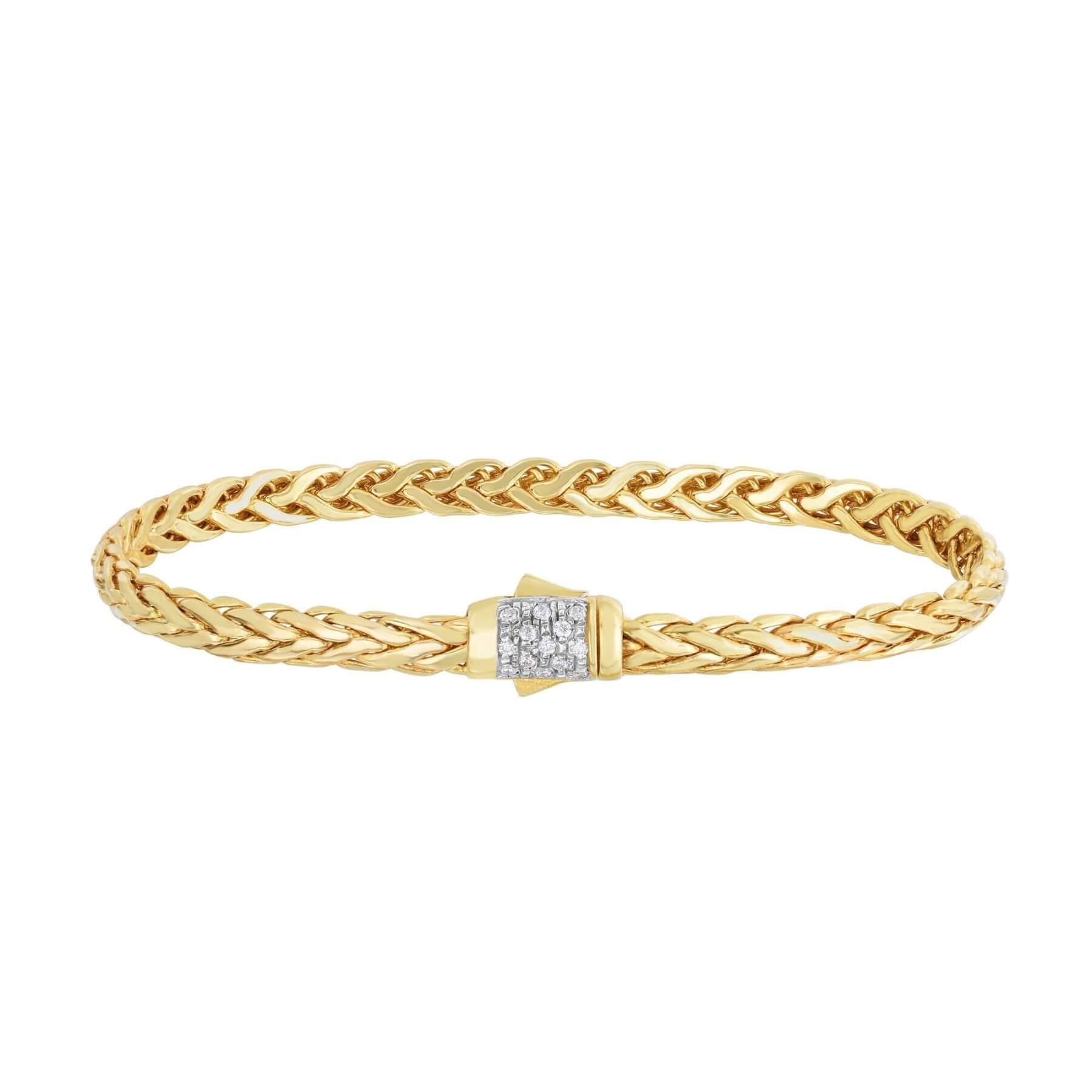 14K Gold Woven Diamond Pave Lock Bracelet - Optional Art 2